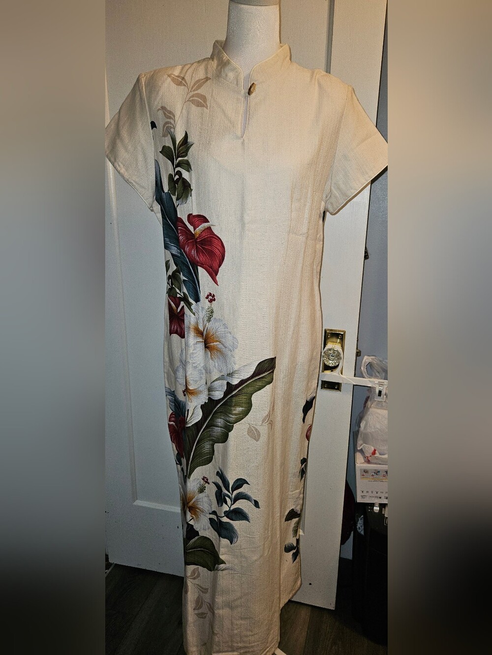 Iolani Hawaii Floral Maxi Dress XL Cream 100% Cotton Made in USA